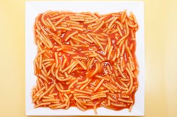 Plate of tinned spaghetti
