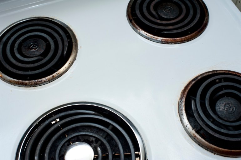 Electrical kitchen appliance - the stove, with a view of the top showing the round spiral heating elements