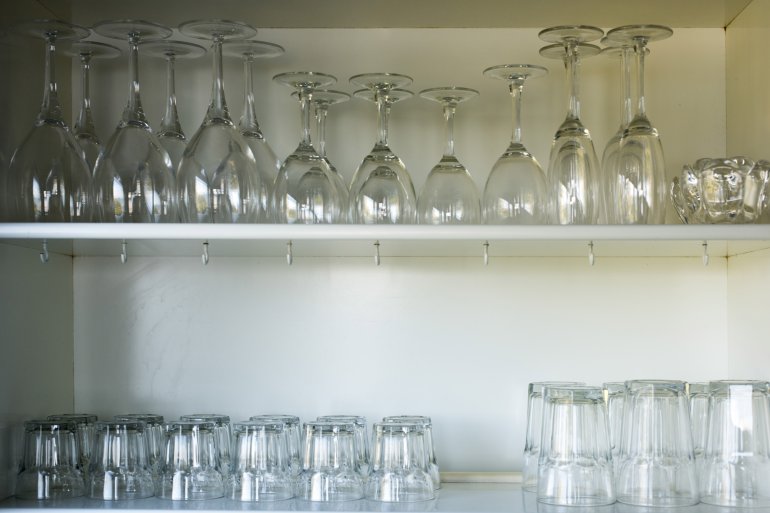 Clean Glassware Neatly Arranged On Open Shelves Free Stock Image Clean Glassware Neatly Arranged On Open Shelves Free Stock Image