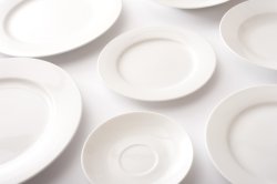 Assorted clean generic white plates