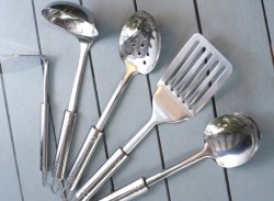 Set of metal kitchen utensils for cooking