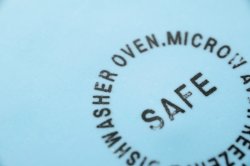 Stamped label on crockery for Microwave Safe