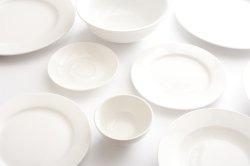 Plain generic white tableware over white