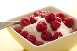 Fresh ripe raspberry yoghurt