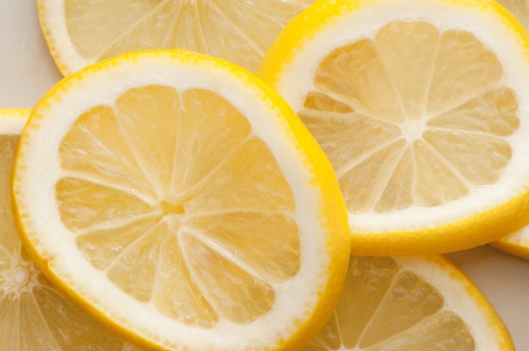 Close-up of sliced lemon. Macro