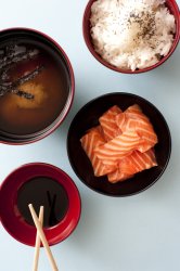 Traditional Asian sashimi with raw salmon