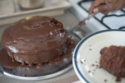 Freshly baked homemade chocolate mud cake