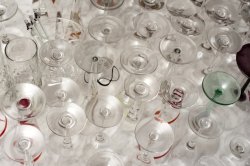 Assorted clean upturned glassware
