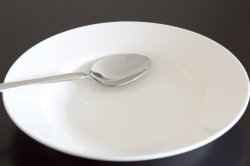 Empty clean white bowl and spoon