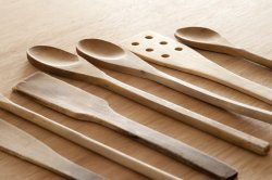 Set of old plain wooden cooking utensils