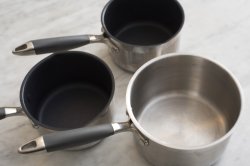 Clean empty cookware with assorted pots