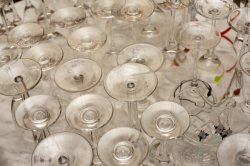 Variety of upended clean glassware