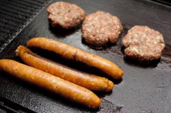 Raw meat rissoles and sausages