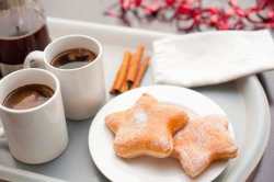Espresso coffee and Christmas doughnuts