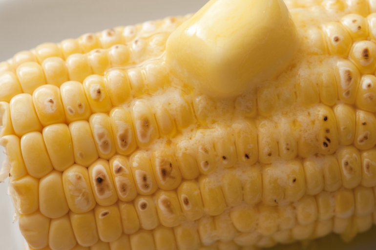 Close-up of one raw corn-cob
